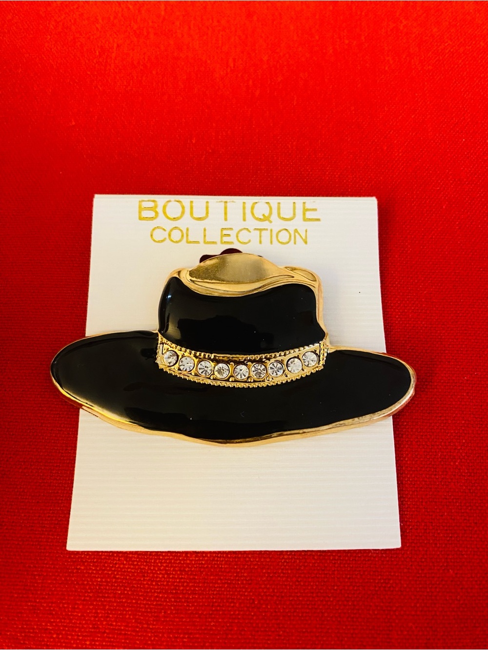 Vintage 80’s Gold Tone, Black Enamel, and Rhinestone Hat Pin